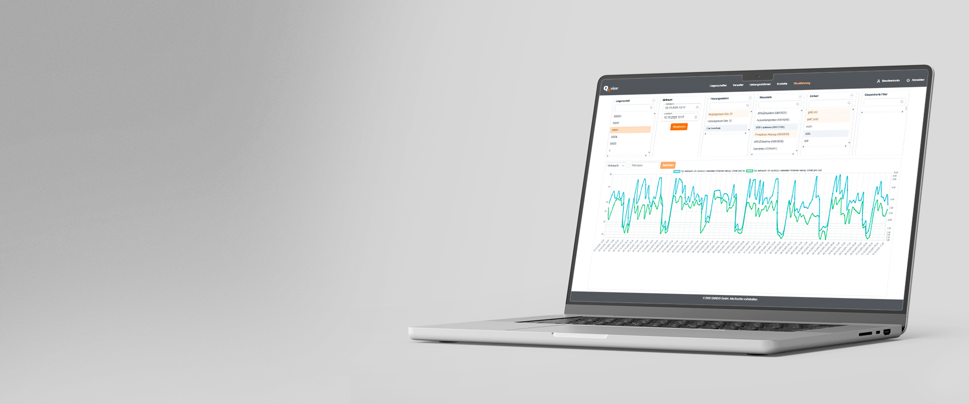 Q view Dashboard auf einem Laptop